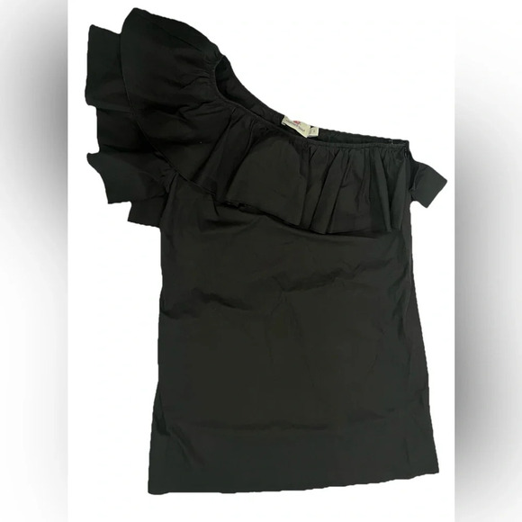 Vineyard Vines Size Small One Shoulder Ruffle Short Dress Jet Black 100% cotton - Picture 5 of 14